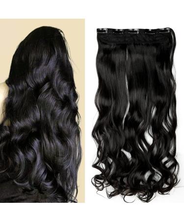 S-noilite Fashion One Piece Clip in Hair Extensions Half Full Head 5 Clips Curly Wavy Hairpiece 24 Inches(60cm)- Natural Black Natural Black 24 Inch