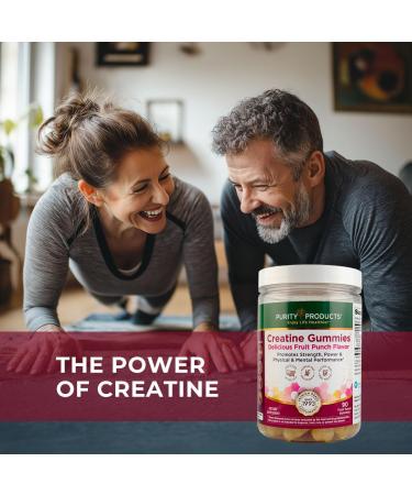Purity Products Creatine Gummies 3g Pure Creatine Monohydrate per Serving Supports Muscle Fiber Growth Strength & Recovery Gluten-Free Fruit Punch Flavor 90 Gummies - Buy Online on GoSupps.com