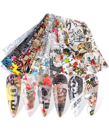 Hot Wraps Sliders For Nails Water Transfer Decals Retro Design Newspaper Nail Foils Stickers Rose Paper - Buy Online on GoSupps.com