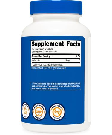 Nutricost Melatonin 5mg 240 Capsules - 5mg Per Serving Non-GMO Gluten Free 240 Count (Pack of 1) - Buy Online on GoSupps.com
