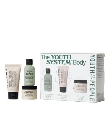 Youth To The People Body Care 3-Piece Travel Giftset - Superfood + Niacinamide Body Cleanser Wash - Firm + Glow Dream Body Butter - 10% AHA + Yerba Mate Smoothing Body Scrub - Vegan Cruelty-Free