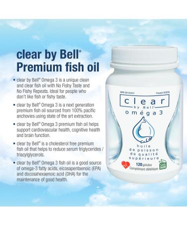 clear by Bell Omega 3 - Pure Premium Fish Oil for Men and Women - Cholesterol Free - Low Repeat and Smell - 120 Softgels 120 count (Pack of 1) - Buy Online on GoSupps.com