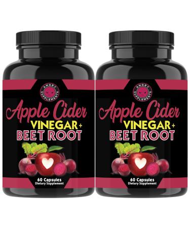 Angry Supplements Apple Cider Vinegar + Beet Root Powder Capsules Pure ACV Beetroot 1000mg per Serving Nitric Oxide Booster & Digestive Health for Men and Women 60ct 2 Pack (120ct Total)