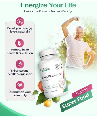 logos nutritionals MagnifiGreens - Super Greens Fruits and Vegetables Supplements | 28 Ingredients with Alfalfa Tart Cherry & More | Support Energy Level & Gut Health | Non-GMO | 60 Tablets - Buy Online on GoSupps.com
