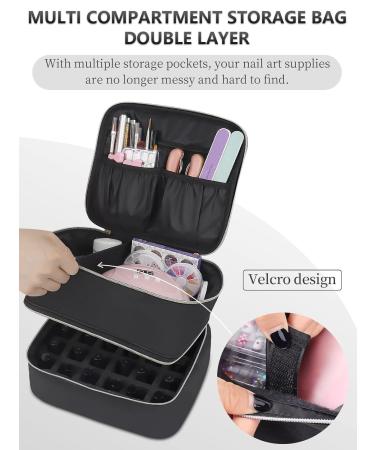 Nail Polish Organizer Carrying Case - Holds 30 Bottles, Nail Lamp Layers, Storage Bag with Dividers and Pockets - Black - Buy Online on GoSupps.com