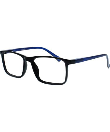 Opulize Ink Long-Distance Glasses 2 Pack - Large Rectangular Frame Scratch-Resistant Black with Blue Arms Spring Hinges - Perfect for Men -2.50 -50 Diopters - Buy Online on GoSupps.com