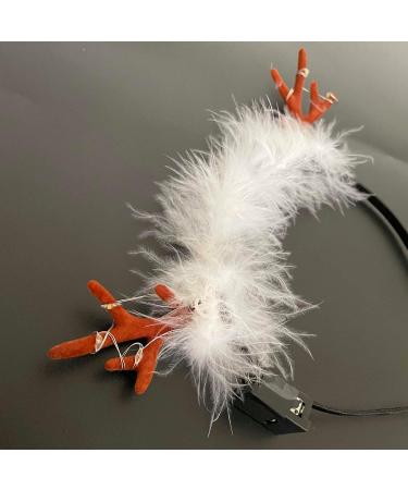 Wedity LED Light Up Deer Antlers Headband Christmas Reindeer Feather Headbands Holiday Headpiece Xmas Hair Accessories - Buy Online on GoSupps.com