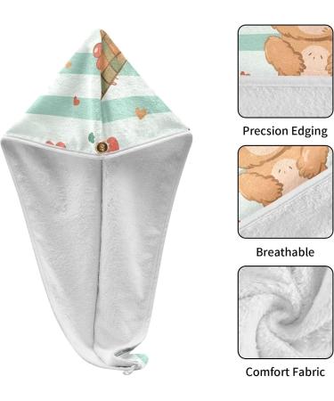 Bear Love Stripe Hair Towel 2 Pack | Super Absorbent Quick Dry Hair Turbans for Women & Girls - Buy Online on GoSupps.com