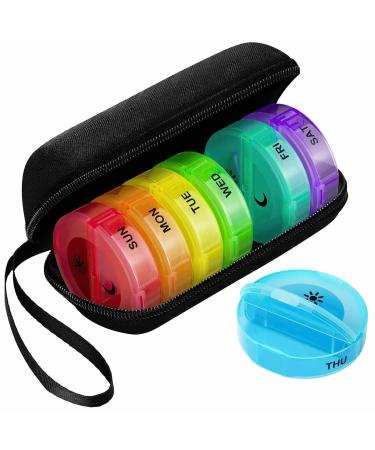 Barhon Pill Organizer 2 Times A Day, Weekly 7 Day Pill Box with Zipper Cloth Bag, Large Daily Medicine Organizer AM PM Portable for Pills Vitamin(Black)