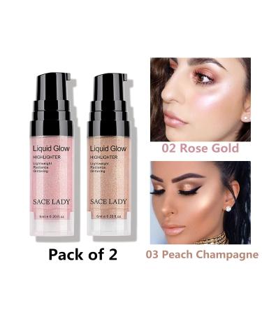 SACE LADY Liquid Highlighter Set - Rose Gold & Champagne Shimmer | Ultra-Smooth Illuminator for Face & Body - Buy Online on GoSupps.com
