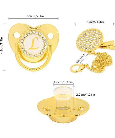 Hyuduo Golden Baby Pacifier - Personalized Curved Design Safe Materials 26 Letters Bling Newborn Essentials with Clips for 6-18 Months - Buy Online on GoSupps.com
