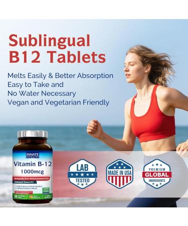 Innate Vitality Vitamin B12 1000mcg Sublingual Methylcobalamin for Energy Metabolism Mental Clarity Nervous System Health Peach Flavor Zero Sugar 90 Fast Dissolve Tablets - Buy Online on GoSupps.com