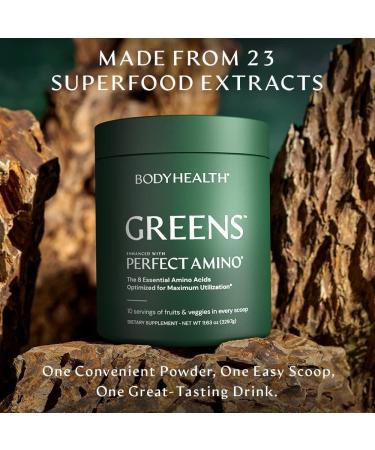 BodyHealth Perfect Greens Formula (30 Svgs) Daily Superfood Green Apple Smoothie Powder with Vegetables, Fruit, Antioxidants, Prebiotics, Probiotics, Fiber, and PerfectAmino Protein - Buy Online on GoSupps.com