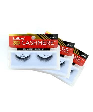 LAFLARE 3D CASHMERE Eyelashes Natural Look FRESH GLAM WISPY HOT Fluffy Soft Reusable Luxurious Handmade Strips False Lashes - 3 PACKS SPECIAL BUNDLE CF (CF105 3) CF105 1 Count (Pack of 1)