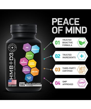 HMB & Vitamin D3 Supplement - 1000mg HMB with Calcium for Muscle Growth & Recovery - 360 Capsules 6-Month Supply - Optimize Strength & Mass Gain - Buy Online on GoSupps.com