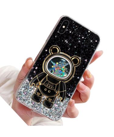 Rnrieyta Miagon B r Astronaut Stand Shell Glitzer for iPhone XS/X Cute girls thin crystal protective cover Treisand bling transparent case bumper with astronaut holder kickstand black iPhone xs/x black