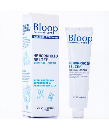Bloop Hemorrhoid Relief Cream with Phenylephrine HCI & Pramoxine HCI Andiroba/Copaiba Oils | Max. Strength for Pain & Inflammation (1oz)