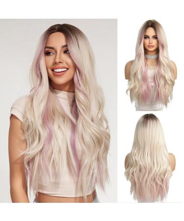 Oefei pink highlight ombre blonde wigs for women long curly wig synthetic hair wear heat -resistant wigs for daily party cosplay - Buy Online on GoSupps.com