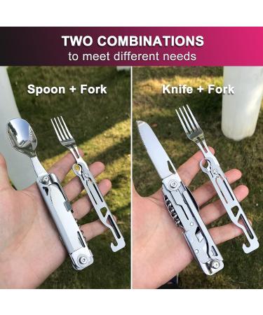 Joycube 6-in-1 Detachable Camping Utensils Set - Stainless Steel Folding Cutlery with Spoon, Fork, Knife, Bottle Opener, Can Opener - Portable Travel Flatware Combo - Buy Online on GoSupps.com