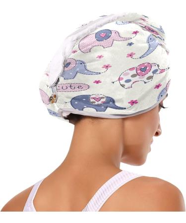 Cute Colorful Elephants Dry Hair Cap | Quick Drying Towel Set with Button Headband | Super Absorbent & Soft Comfort for All Hair Types - Buy Online on GoSupps.com