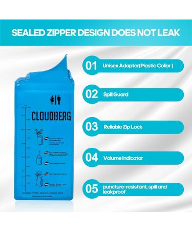 Cloudburg 12 Pack 800ML Resealable Pee Bags for Men - Portable Urinal Bags for Travel, Camping, and Emergencies - Buy Online on GoSupps.com