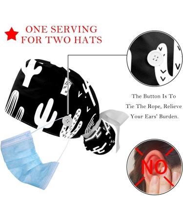 Black White & Pink Seahorse Scrub Caps Hats for Women - 2PCS Bouffant Working Hat with Ponytail Holder, Pattern 03 - Buy Online on GoSupps.com