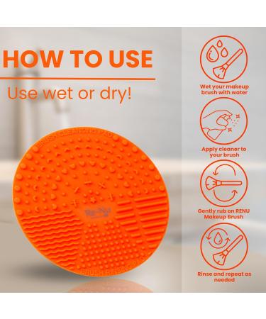 RE-NU Makeup Brush Cleaning Pad - Silicone Cosmetic Cleaning Mat | Suction Cup Design | Effortlessly Remove Dirt Oil & Residue (Orange) - International Shipping Available - Buy Online on GoSupps.com