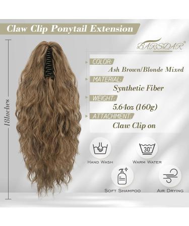 BARSDAR 18'' Claw Clip Ponytail Extension | Ash Brown/Blonde Mixed | Synthetic Multi Layered Hairpiece for Women - Buy Online on GoSupps.com