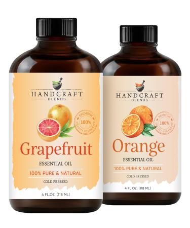 Handcraft Blends Fresh & Fruity Set: Orange and Grapefruit Essential Oils (2 x 4 Fl Oz) 100% Pure & Natural for Diffuser Aromatherapy and DIY Projects