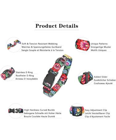 Heele Adjustable Dog Collar for Small & Medium Dogs - Patterned Comfort Collar for Puppies - Wild Flowers Design (XS 21.6-28cm) - Buy Online on GoSupps.com