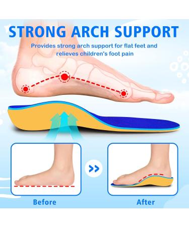 Kids Flat Feet Arch Support Insoles - Orthotic Inserts for Flat Feet & Plantar Fasciitis - Heel Pain Relief for Little Kids (Blue 2.5-3.5 M - Buy Online on GoSupps.com