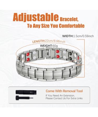 Jeracol Men Magnetic Bracelet & Copper Magnetic Ring Set - Ultra Strength Titanium Steel Brazaletes & Glossy Ring (3500 Gauss Magnets) - Adjustable Size - Silver - with Gift Box - Buy Online on GoSupps.com