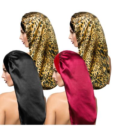 4 Pieces Satin Sleep Cap for Curly Hair and Dreadlock  Long Braids Sleeping Bonnets Silky Hair Bonnet for Women One Size