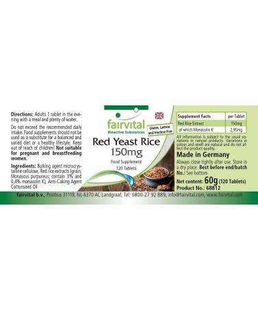 Fairvital Red Yeast Rice 150mg Vegan Tablets - 120 ct | 2 95mg Monacolin K - Supports Heart Health - Buy Online on GoSupps.com