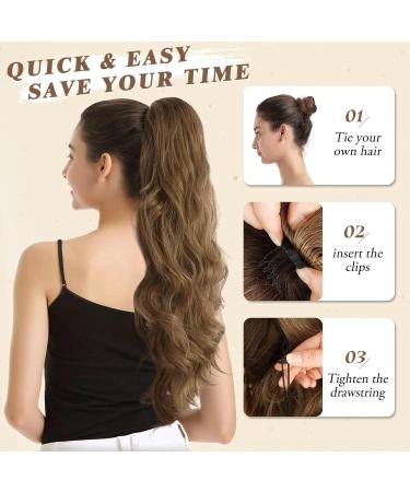 BARSDAR Wavy Ponytail Extension 26'' Ash Brown Mix Blonde - Synthetic Clip in Hairpiece for Women - Daily/Halloween Wear - 26 Inch - Buy Online on GoSupps.com
