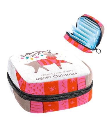 GIAPB Period Bag Sanitary Napkin Storage Bag Period Pouch Travel Makeup Bag Merry Christmas Deer Color4881