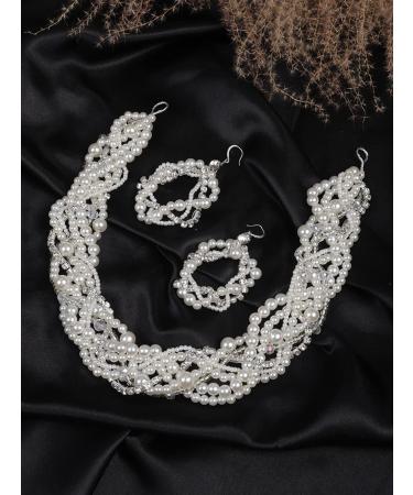 Deniferymakeup Bride Wedding Hair Vine and Earrings Set Pearl Hair Accessories Silver Rhinestone Bride Headband for Women and Girls White - Buy Online on GoSupps.com