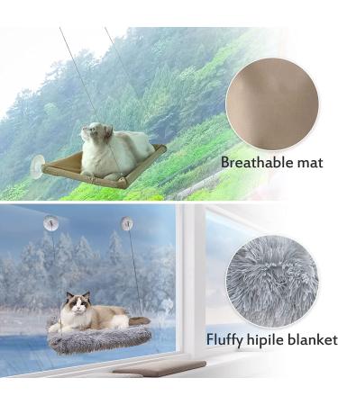 HlinZoom Cat Window Hammock with Fluffy Blanket | Easy to Assemble Cat Perch | Indoor Sunbathe Resting Seat - Light Gray - Buy Online on GoSupps.com