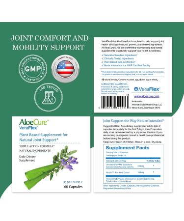 AloeCure VeraFlex Natural Joint Support Supplement with USDA Organic Aloe Vera - Joint Support Capsules for Comfort Mobility and Flexibility - Plant Based Formula for Joints & Mobility 60 Caps x 12 - Buy Online on GoSupps.com