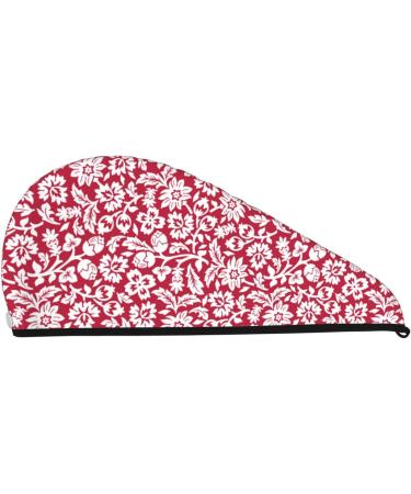 Red Flowers Microfiber Hair Towel Wrap | Super Absorbent Coral Velvet for Long Curly & Thick Hair - Quick Dry Hair Cap for Women - Buy Online on GoSupps.com