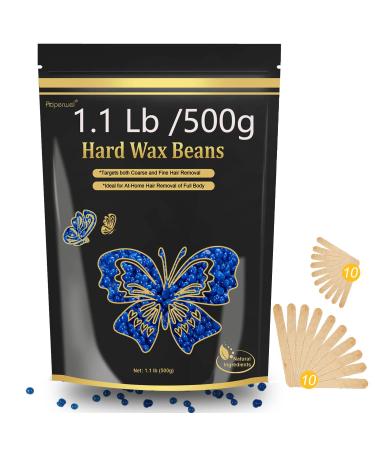 Wax Beads for Hair Removal, Waxing Beads for Sensitive Skin, 1.1LB/500g Painless Body Wax Beads for Bikini, Brazilian, Eyebrow, Face, Armpit for At Home Blue Wax Beads with 20 Sticks for Women Men(Chamomile)