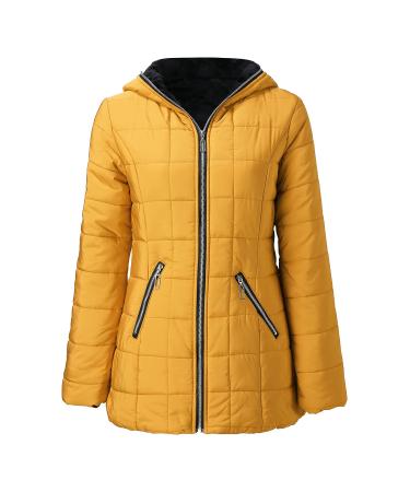 Haiorziyou ladies long -sleeved coat with bags functional jacket fashion thick warm winter parka transition jacket casual outdoor jacket women winter jacket with zipper hooded winter coat s yellow