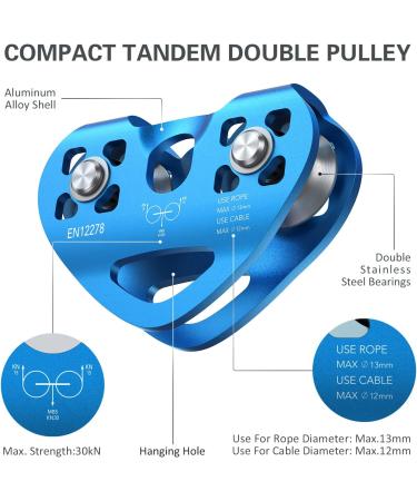 Lixada 30KN Rope Pulley - Tandem Pulley with Ball Bearing for Climbing & Rescue - Blue Rescue Equipment - Buy Online on GoSupps.com