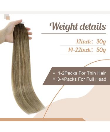 FSHINE Real Hair Tape In Extensions 30cm - 30g Dark Brown Medium Brown & Blonde Balayage - 20 Pieces Invisible #3/8/2 #3/8/22 - Buy Online on GoSupps.com