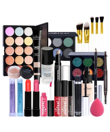 Roseflower make -up set professional make -up set teen girl make -up case cosmetic makeup pallet pallet eyes shadow full face make -up gift set with portable trip storage bag #25PCs