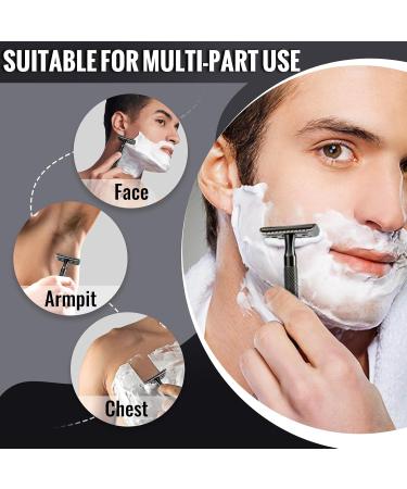 Premium Safety Razor for Men | Long Handle with 15 Stainless Steel Double Edge Blades | Reduced Razor Burn - Black - Buy Online on GoSupps.com