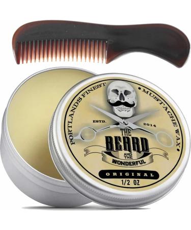 Moustache Wax and Beard Wax for Men with a Pocket-Sized Beard Comb - Promotes Facial Hair & Beard Growth with Moisture Resistant Feature | Made with Natural Ingredients | Original - 15 ml Original + Comb