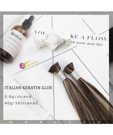 Moresoo Keratin I-Tip Extensions | 50cm Real Hair Dark Brown & Caramel Blonde | Silky Soft Remy #P4/27 | 40g Pack - Buy Online on GoSupps.com