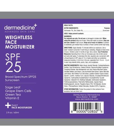 Weightless Daily Face Moisturizer & Zinc Oxide Sunscreen SPF 25 | Broad Spectrum UVA/UVB Protection | Enriched with Sage Leaf Grape Stem Cells Green Tea & Vitamin E | 2 oz / 60 g - Buy Online on GoSupps.com