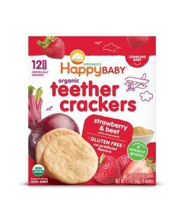 Happy Baby Organics Organic Teether Crackers Gluten Free Strawberry & Beet with Amaranth, 0.14 Oz,12 Count (Pack of 6) Strawberry Beet 12 Count (Pack of 6)